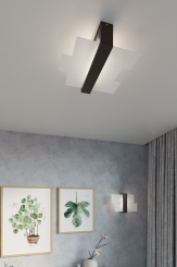 ArtNr: 4 - Schlafzimmer Design Deckenleuchte 2-flammig Wenge Holz Glas inkl. LED neutralweiß 2x7,5W