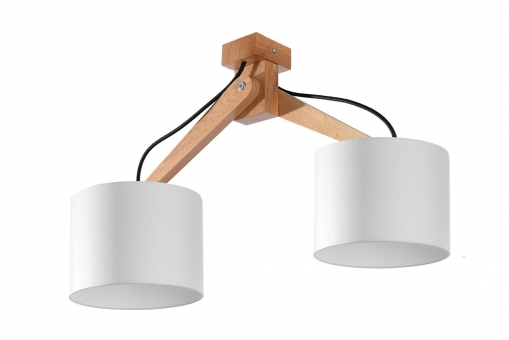 Wohnzimmer Deckenlampe mit Schirm 2-armig Natural Holz Leuchte mit PVC inkl. LED warmweiß 2x7,5W 