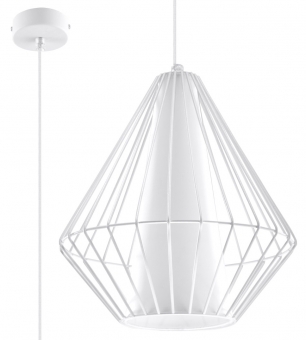 Küchentisch LED Leuchte DEMI weiß Stahlgitter Lampenschirm + PVC inkl. LED warmweiß 7,5W