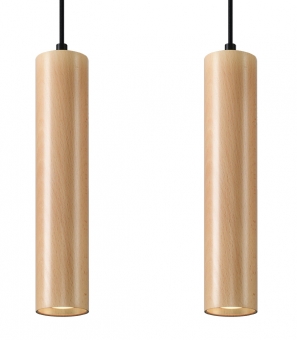 Schlanke LED Pendellampe LINO mit zwei Lichtpunkten Birken Holz inkl. LED warmweiß 2x7W