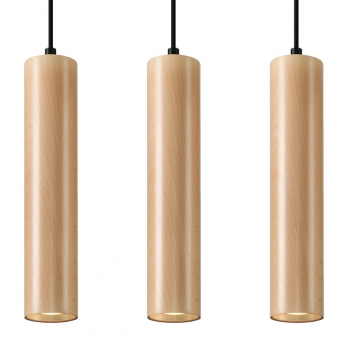 Schlanke LED Pendellampe LINO mit drei Lichtpunkten Birken-Holz inkl. LED warmweiß 3x7W