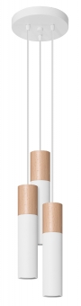 Schlanke zweifarbige LED Pendelleuchte PABLO PULK 3-flammig weiß Holz und Stahl inkl. LED warmweiß 3x7W