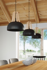 ArtNr: 2 - LED Esstischleuchte CASCO schwarz/natural Holz Stahl Holz inkl. LED warmweiß 7,5W