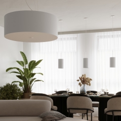 ArtNr: 3 - Große LED Schirmlampe mit 70cm weißem rundem Stoff-Lampenschirm inkl. LED warmweiß 6x7,5W