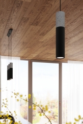 ArtNr: 3 - Moderne Design Pendellampe 2-flammig Stahl schwarz und Beton inkl. LED warmweiß 2x7W