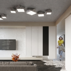 ArtNr: 4 - Hexagone LED Deckenleuchte Plafond 25cm silver PVC inkl. LED warmweiß 7,5W