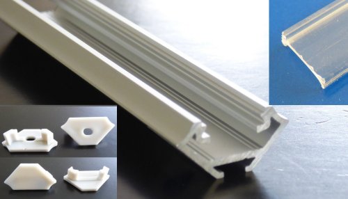 Endkappe für LED Band Abdeckung Aluminium Einbau Profil Leiste 1m eckig SET 