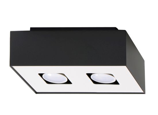 Eckige Deckenlampe MONO 2-Lichtpunkte schwarz Stahl inkl. LED warmweiß 2x7W