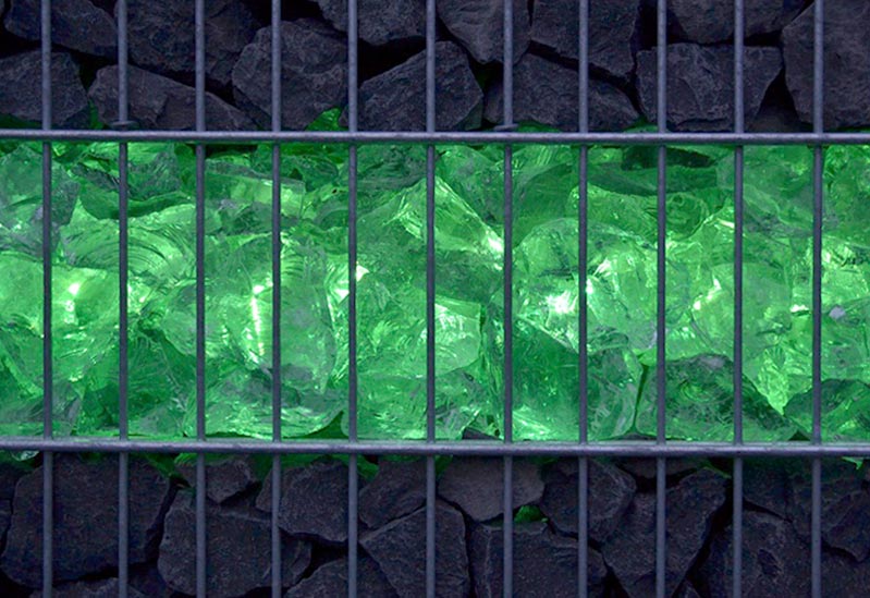 Grün leuchtende LED Gabionenleuchte 45cm einfarbig 360 Grad