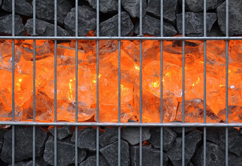 Gabionen Leuchte 0,85 m orange für die Einbettung in Glasschotter