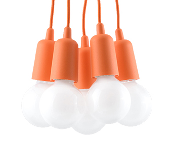 LED Pendellampe DIEGO 5-flammig oranges Kabel inkl. E27 LED warmweiß 5x7,5W