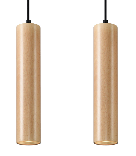 Schlanke LED Pendellampe LINO mit zwei Lichtpunkten Birken Holz inkl. LED warmweiß 2x7W