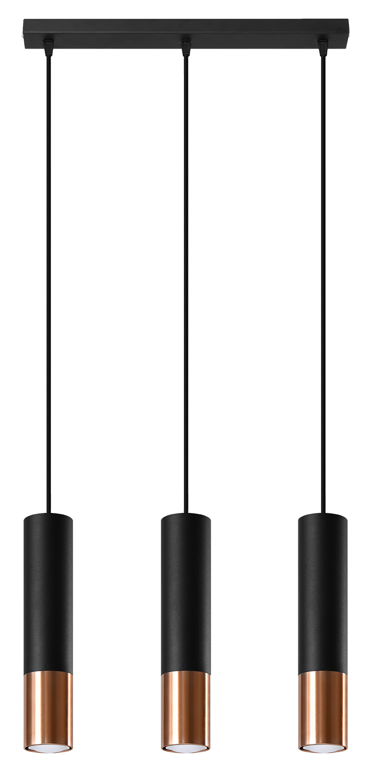 Design LED Pendellampe 3-flammig schwarz/Kupfer Stahl inkl. LED warmweiß 3x7W