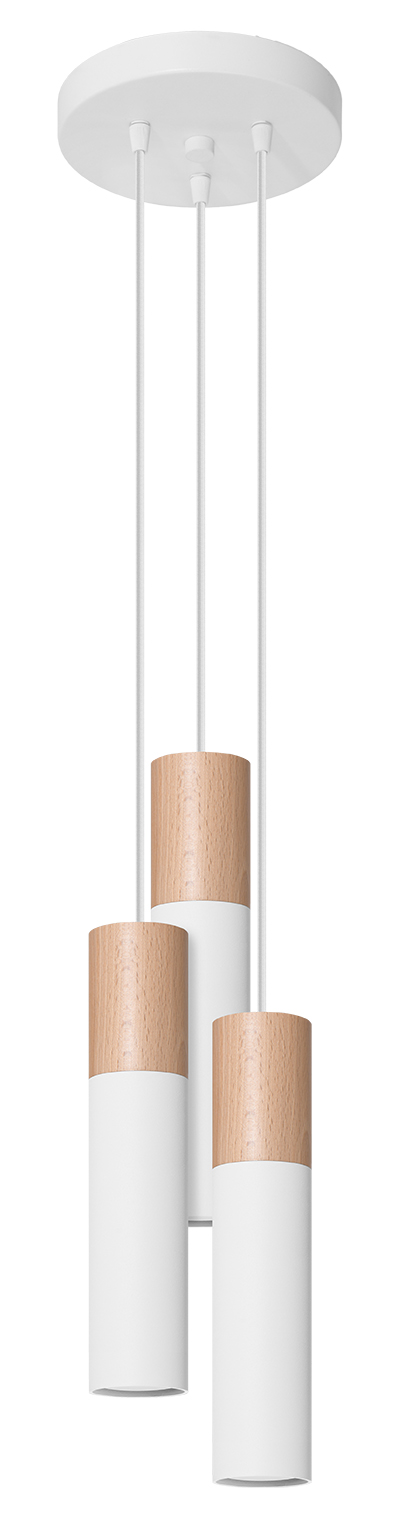 Schlanke zweifarbige LED Pendelleuchte PABLO PULK 3-flammig weiß Holz und Stahl inkl. LED warmweiß 3x7W