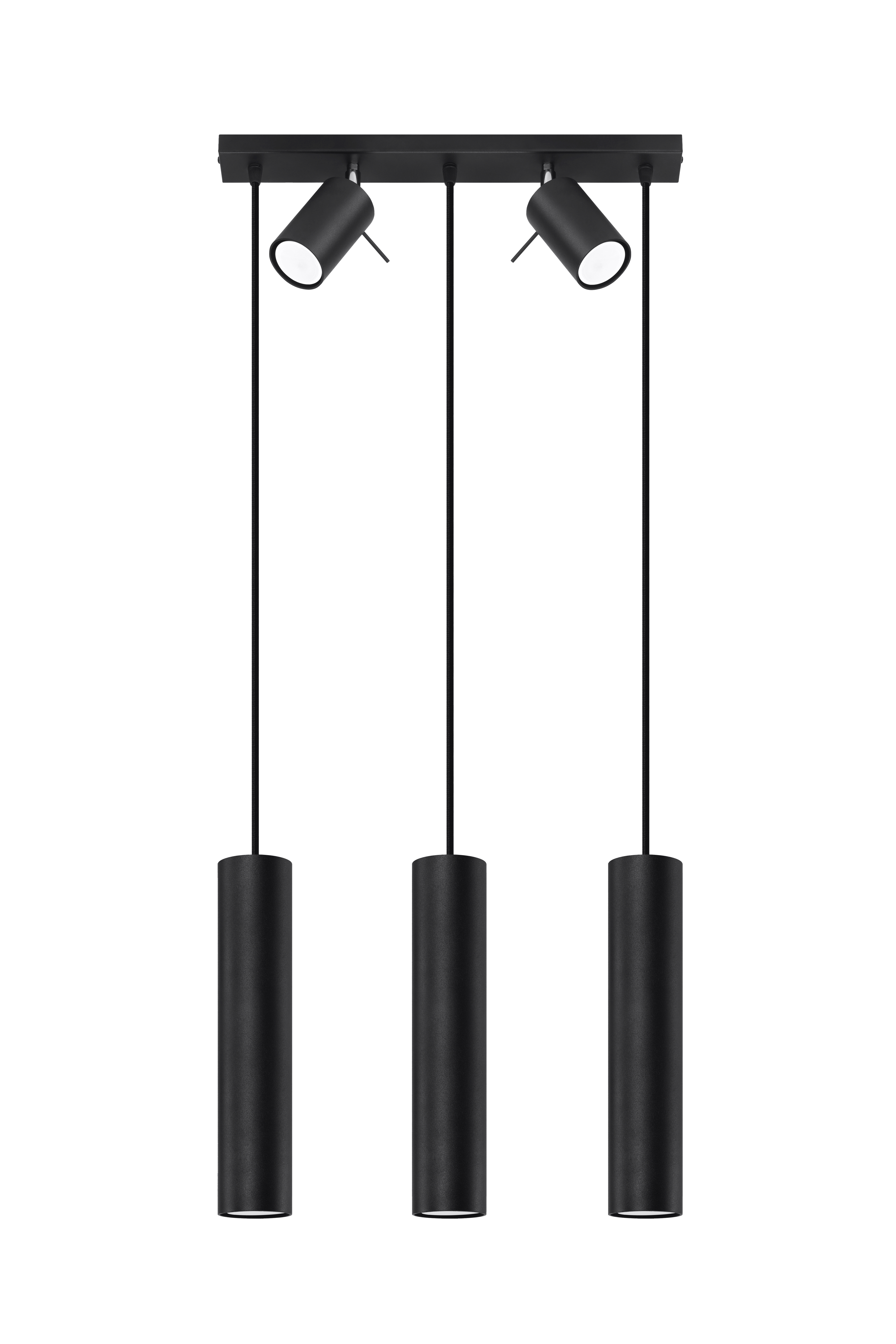 Kombileuchte RING aus 3-flammiger Pendelleuchte und 2x Strahler schwarzer Stahlkorpus inkl. LED warmweiß 5x7W